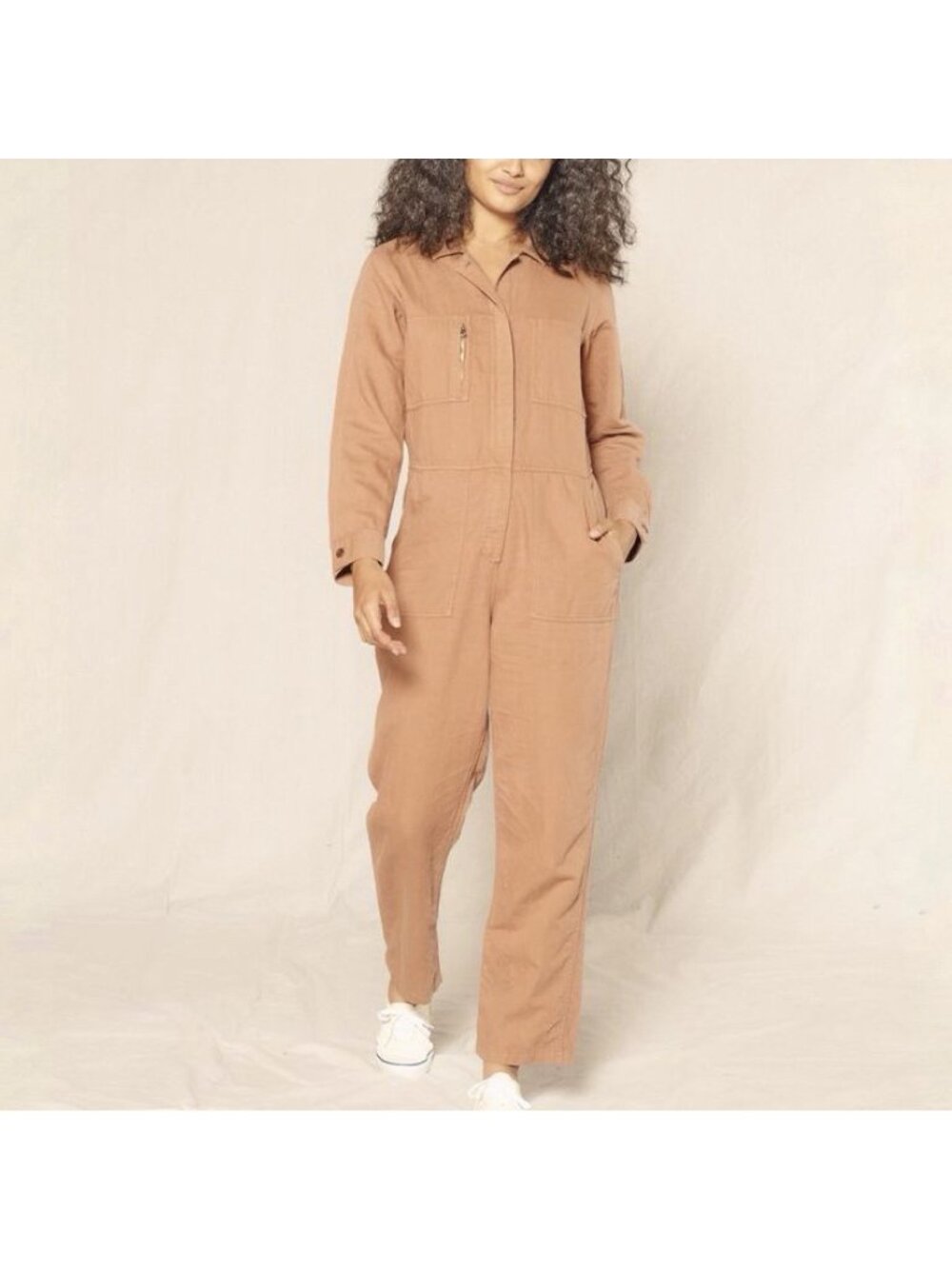 Outerknown Station Jumpsuit Utility Coveralls Beige Tan Long Sleeves Pant Large